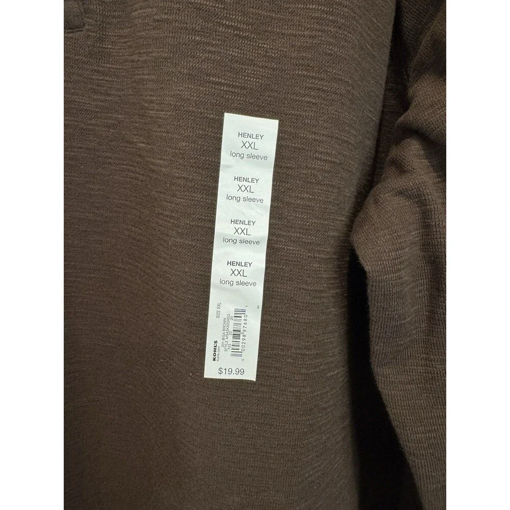 Sonoma Goods For Life Top Size XXL Brown Long Sleeve Textured Henley Tee Men's